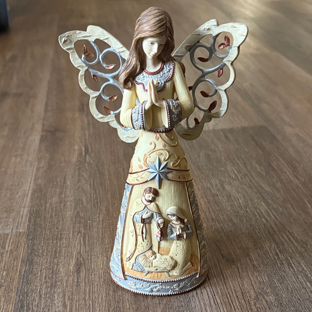 Elements “Christ is Born” Decorative Angel Figurine with Nativity Scene